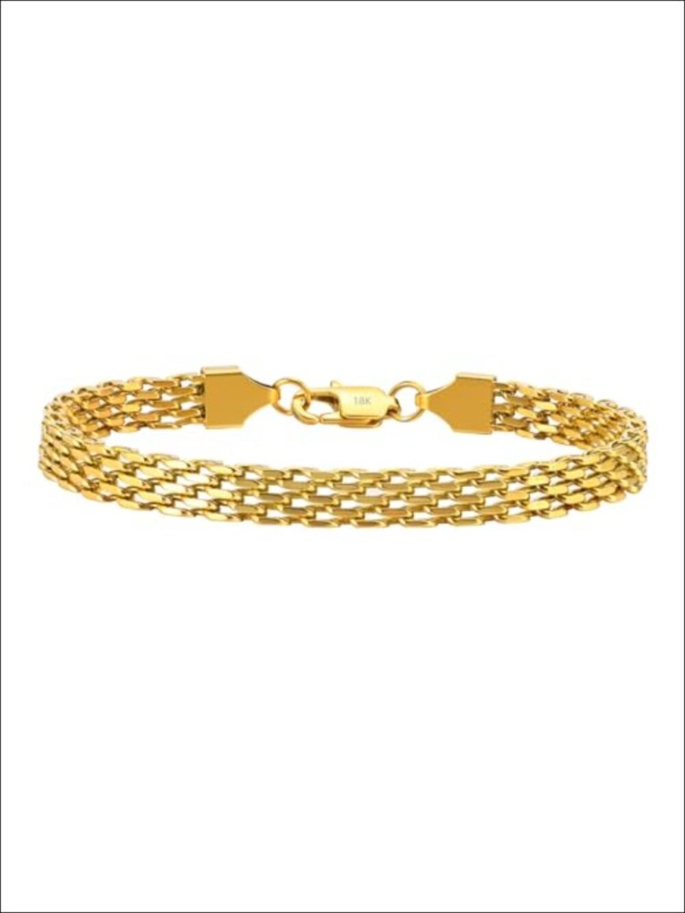 18k Gold Solid Mesh Popcorn Chain Bracelet Adjustable Winding Bolo Clasp